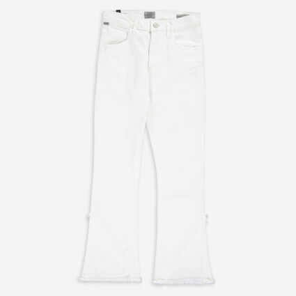 White Drew Fray Crop Flare Jeans - Image 1 - please select to enlarge image