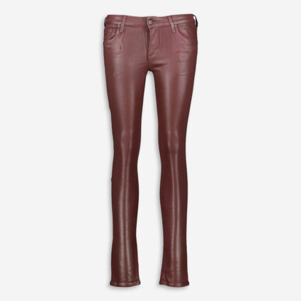Burgundy Faux Leather Racer Skinny Jeans - Image 1 - please select to enlarge image