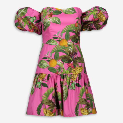 Pink Tropical Puff Sleeve Dress - Image 1 - please select to enlarge image