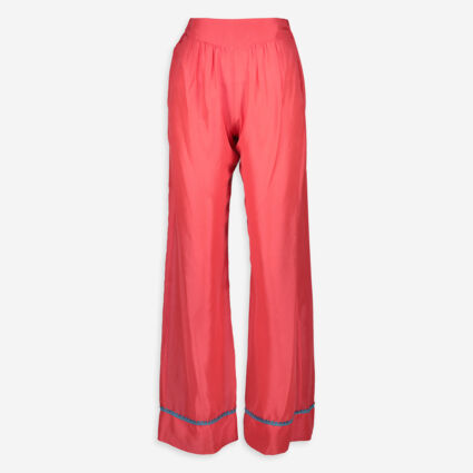 Pink Silk Wide Leg Trousers  - Image 1 - please select to enlarge image