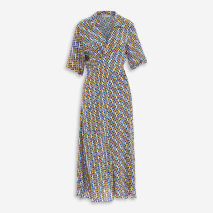 Blue Patterned Midi Dress - Image 1 - please select to enlarge image