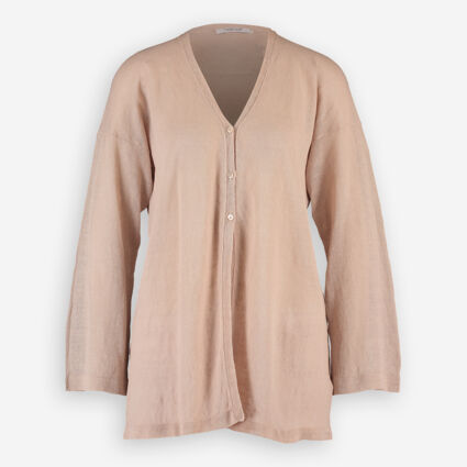 Beige Linen Blend Knitted Cardigan - Image 1 - please select to enlarge image