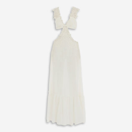 White Linen Lace Midi Dress  - Image 1 - please select to enlarge image
