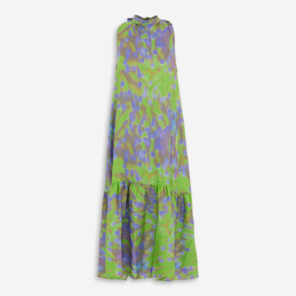 Purple & Lime Silk Oslo Midi Dress  - Image 1 - please select to enlarge image