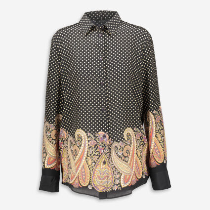 Black & Brown Spotted Paisley Silk Shirt - Image 1 - please select to enlarge image