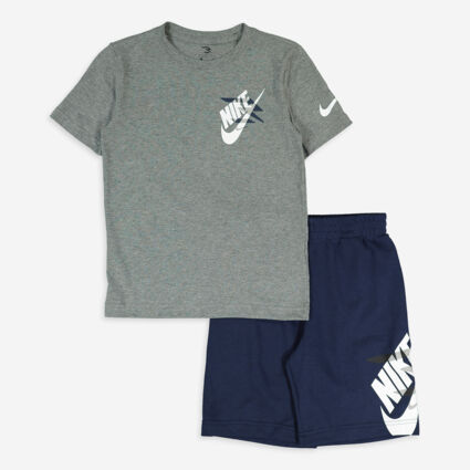 Two Piece Grey & Navy T Shirt & Shorts Set - Image 1 - please select to enlarge image