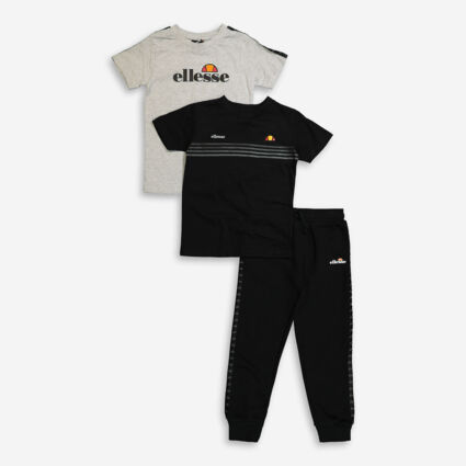 Three Pack Black & Grey T Shirts & Joggers  - Image 1 - please select to enlarge image