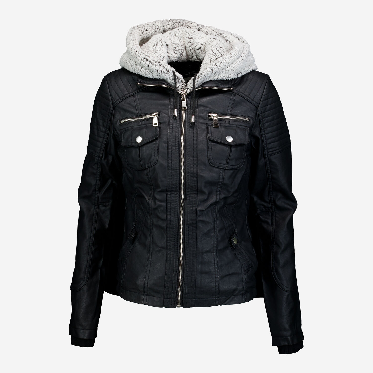 Black Faux Leather Fleece Hooded Jacket TK Maxx UK