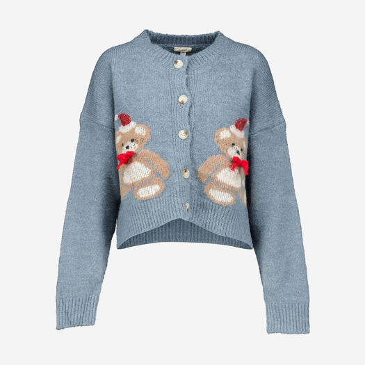 Blue Bear Knit Cardigan - Image 1 - please select to enlarge image