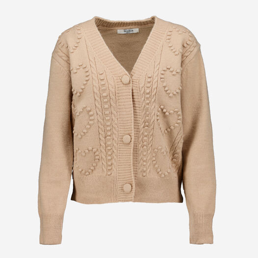 Beige Heart Jacquard Knit Cardigan - Image 1 - please select to enlarge image