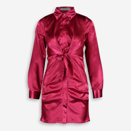 Deep Red Satin Shirt Dress - TK Maxx UK