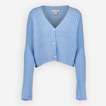 Blue Rib Knit Buttoned Cardigan - Image 1 - please select to enlarge image
