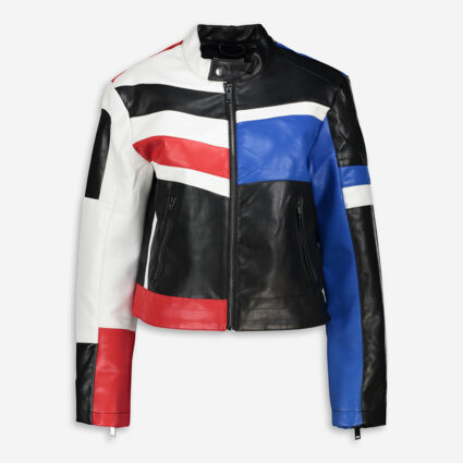 Multicoloured Faux Leather Racing Jacket - Image 1 - please select to enlarge image