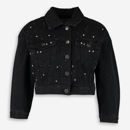 Black Cropped Denim Embellished Jacket - TK Maxx UK