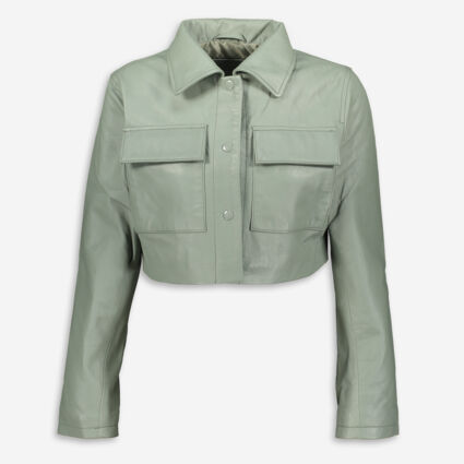 Sage Green Leather Cropped Jacket - Image 1 - please select to enlarge image