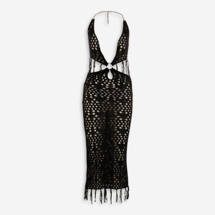 Black Open Knit Chain Maxi Dress  - Image 1 - please select to enlarge image