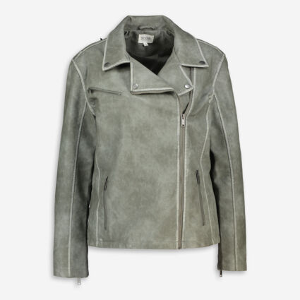 Pale Olive Faux Leather Jacket - Image 1 - please select to enlarge image