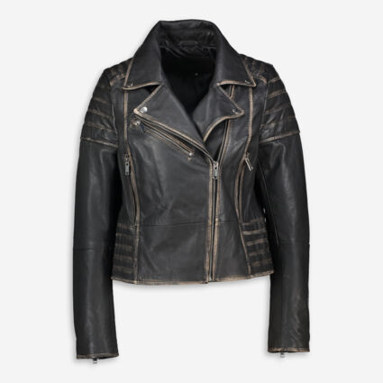 Black Distressed Jasmine Leather Jacket - Image 1 - please select to enlarge image