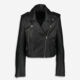 Black Leather Cropped Biker Jacket - Image 1 - please select to enlarge image