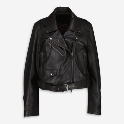 Dark Brown Leather Biker Jacket  - Image 1 - please select to enlarge image