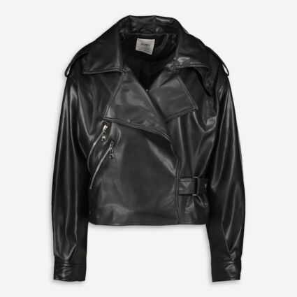 Black Cropped Faux Leather Jacket - Image 1 - please select to enlarge image