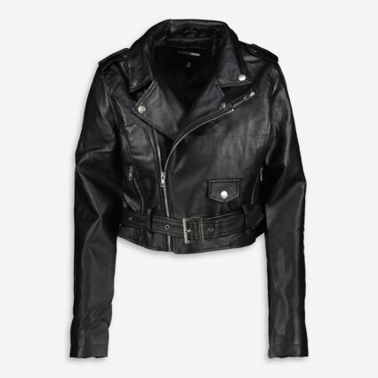 Black Faux Leather Biker Jacket - Image 1 - please select to enlarge image