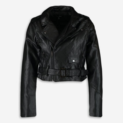 Black Patchwork Effect Leather Jacket - Image 1 - please select to enlarge image