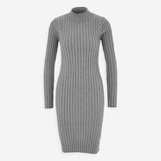 Silver Grey Knitted Ribbed Dress  - Image 1 - please select to enlarge image