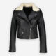 Black Leather Borj Trim Jacket - Image 1 - please select to enlarge image