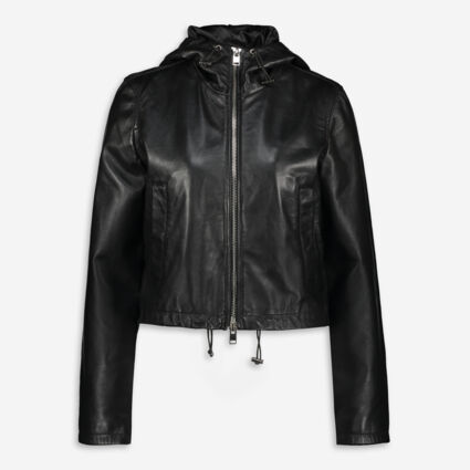 Black Leather Cropped Jacket - Image 1 - please select to enlarge image