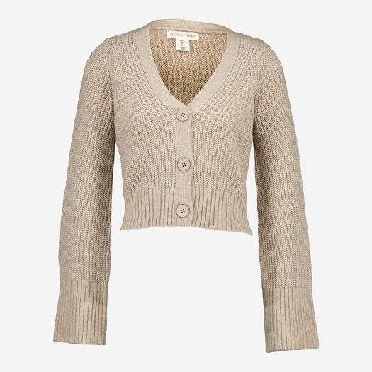 Beige Cropped Knit Cardigan - Image 1 - please select to enlarge image