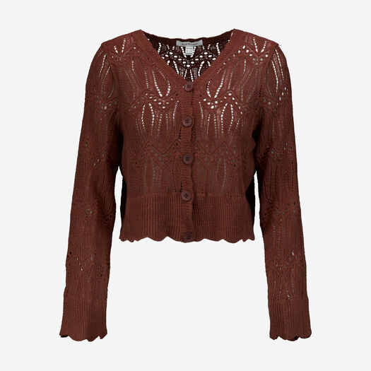 Brown Pointelle Cropped Cardigan - Image 1 - please select to enlarge image