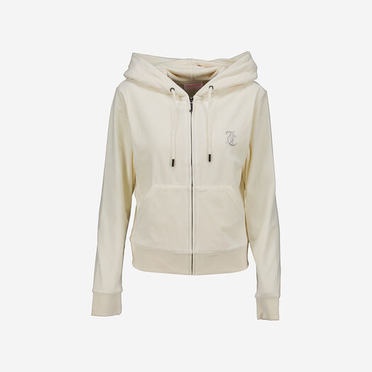 White Velour Zip Hoodie - Image 1 - please select to enlarge image