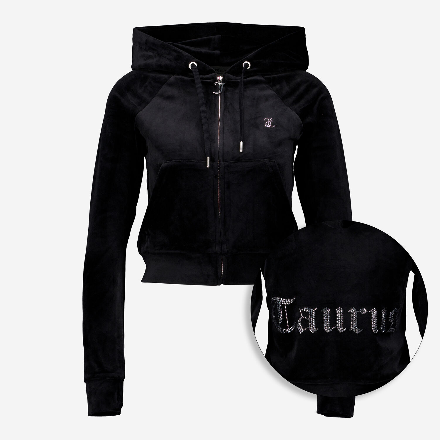 Black Taurus Diamante Embellished Velour Hoodie TK Maxx UK
