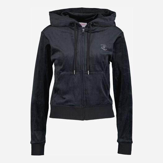 Black Diamante Embellished Velour Hoodie - Image 1 - please select to enlarge image