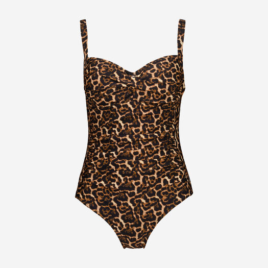 19V69 Italia Brown Leopard Spot Front Plunge Swimsuit