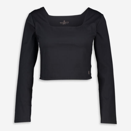 Black Square Neck Logo Cropped Top - Image 1 - please select to enlarge image