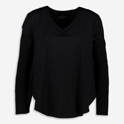 Black V Neck Long Sleeve Sports T Shirt - Image 1 - please select to enlarge image
