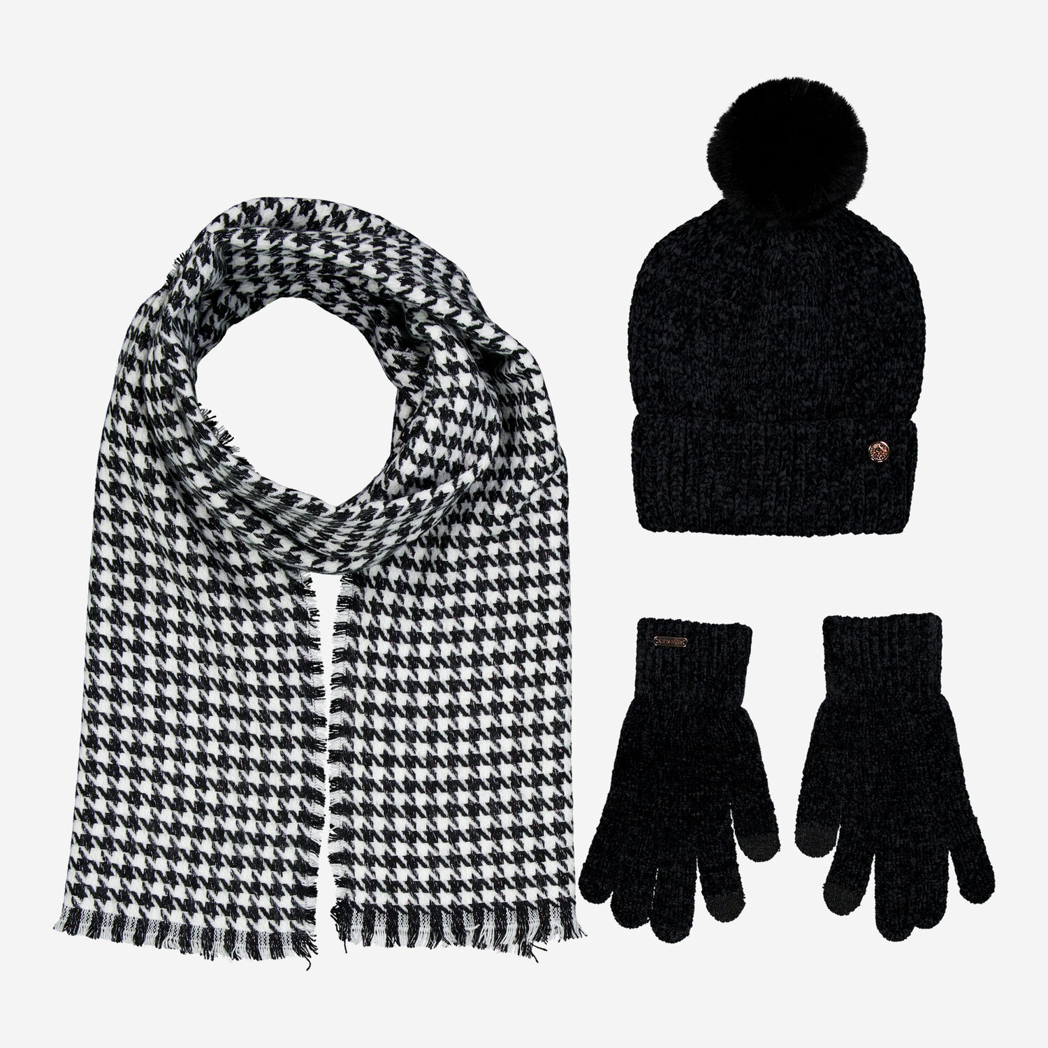Black Houndstooth Knitted Scarf Set 46x190cm TK Maxx UK