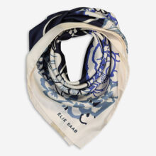 White & Navy Floral Silk Scarf