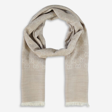 Beige GG Logo Wool Blend Stole - Image 1 - please select to enlarge image