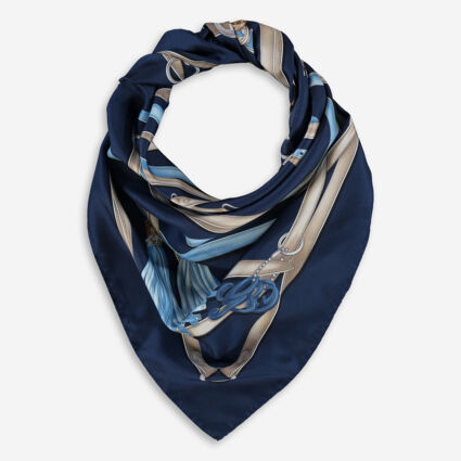 Navy Square Silk Scarf - Image 1 - please select to enlarge image