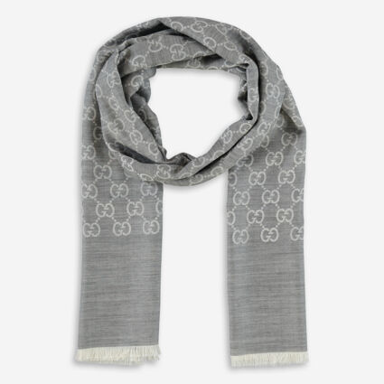 Light Grey GG Logo Wool Blend Stole - Image 1 - please select to enlarge image