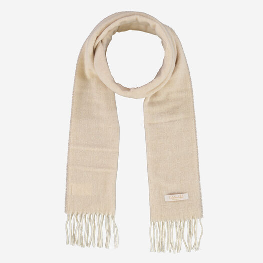 Beige Plain Knitted Wool Blend Scarf  - Image 1 - please select to enlarge image