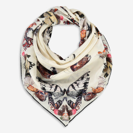 Cream Butterfly Silk Scarf  - Image 1 - please select to enlarge image