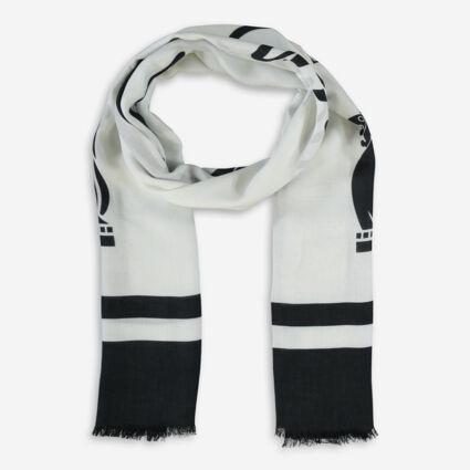 White & Black Frayed Trim Scarf - Image 1 - please select to enlarge image