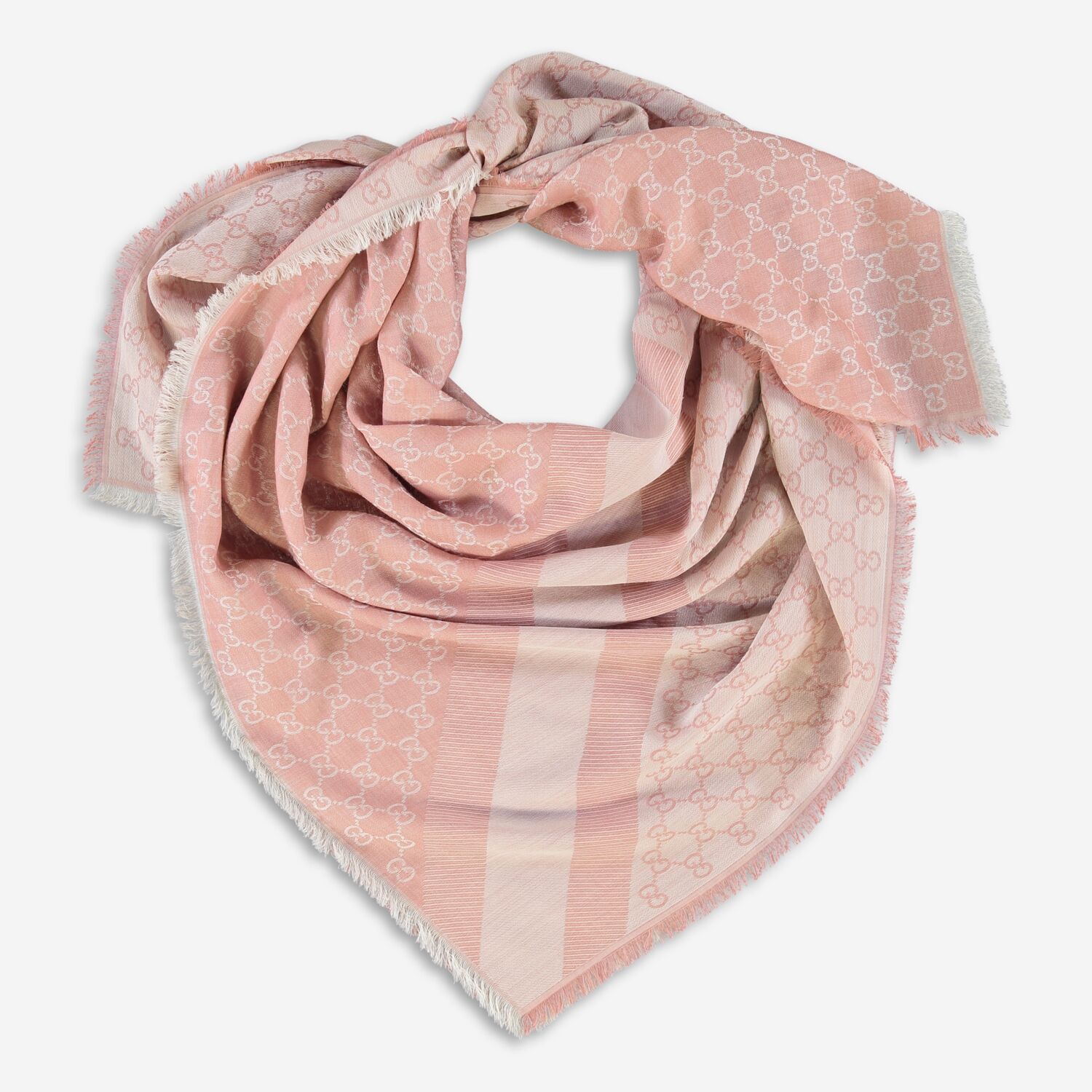 Louis Vuitton Rose Pink Silk Wool Denim Monogram Shawl Louis