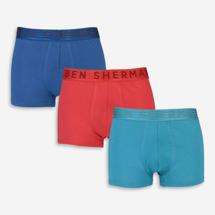 Three Pack Blue Red & Teal Timeless Classic Trunks - Image 1 - please select to enlarge image