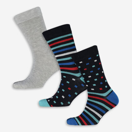 Three Pack Navy & Grey Christmas Sock Gift Set - Image 1 - please select to enlarge image