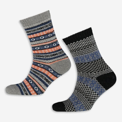 Two Pack Multicoloured Fairisle Boot Socks - Image 1 - please select to enlarge image